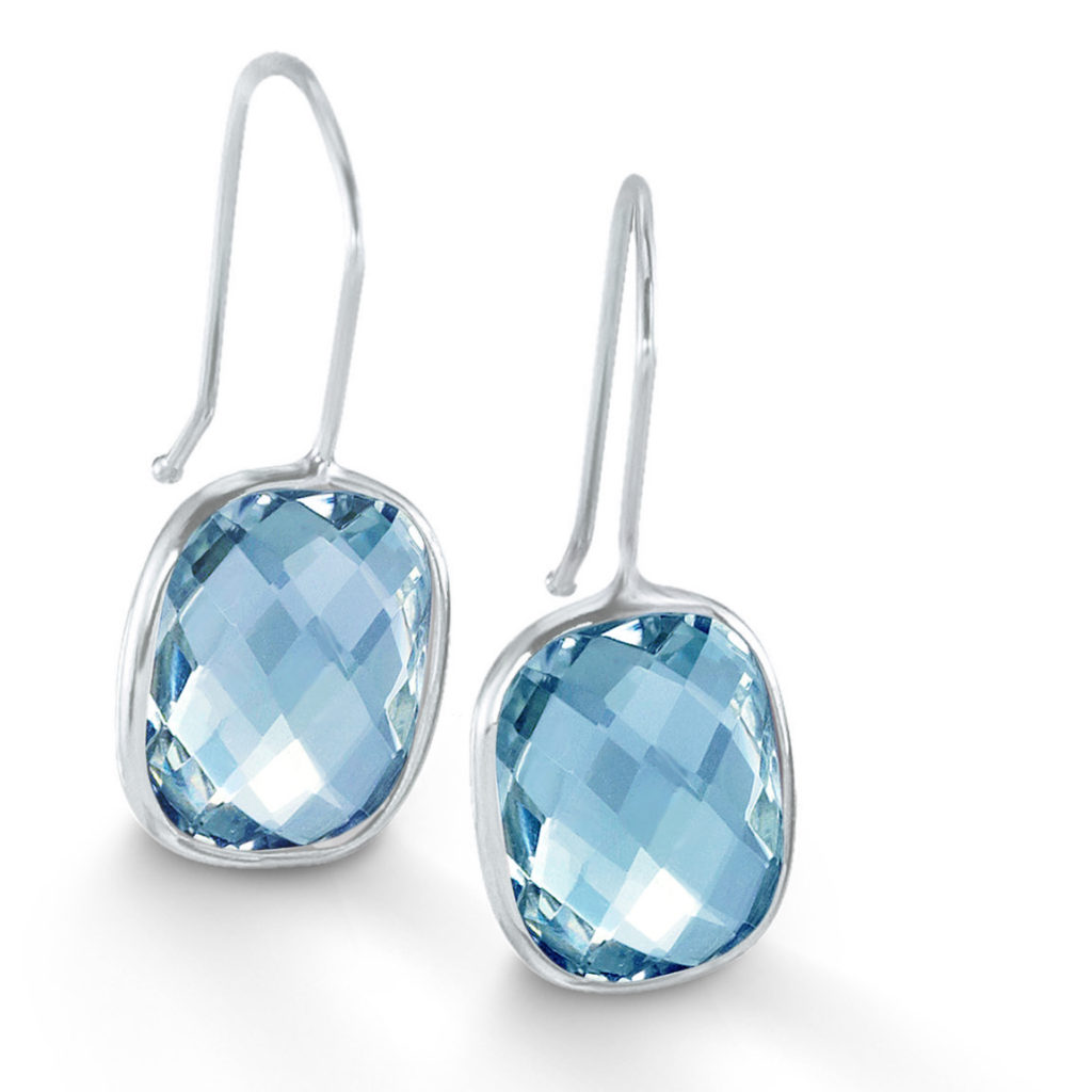 14k white gold blue topaz drop earrings
