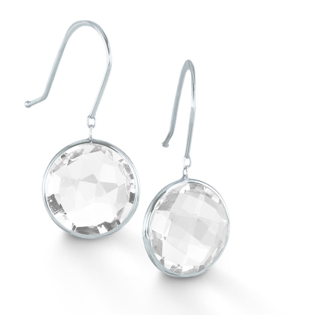 14k white gold round white topaz drop earrings