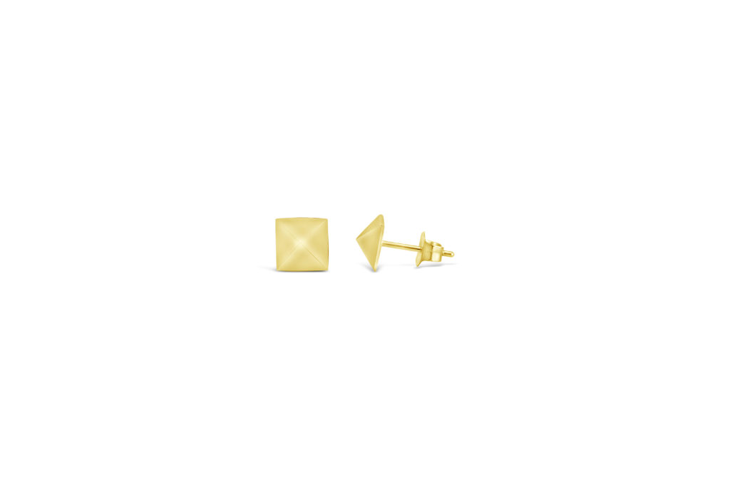 14k yellow gold stud pyramid earrings