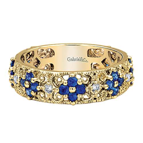 Gabriel and Co 14k yellow gold sapphire and diamond ring