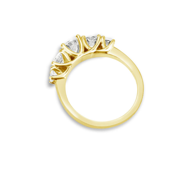 14k yellow gold five moissanite ring