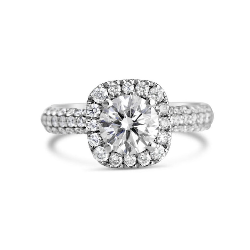 14k white gold diamond halo engagement ring
