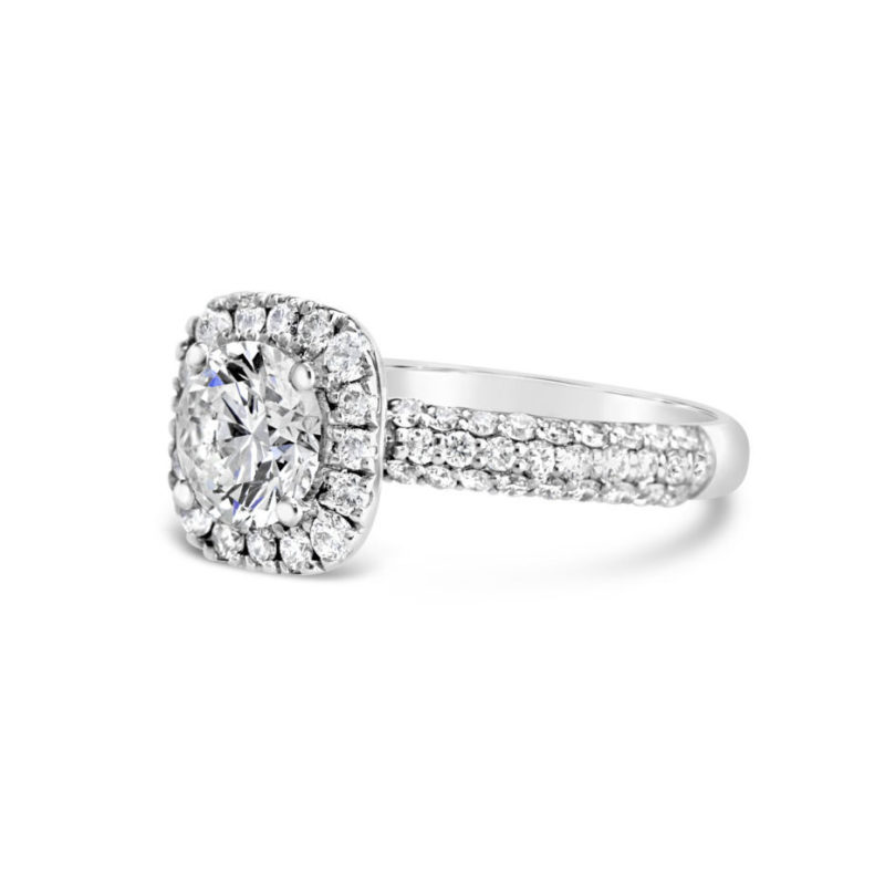 14k white gold diamond halo pave band engagement ring