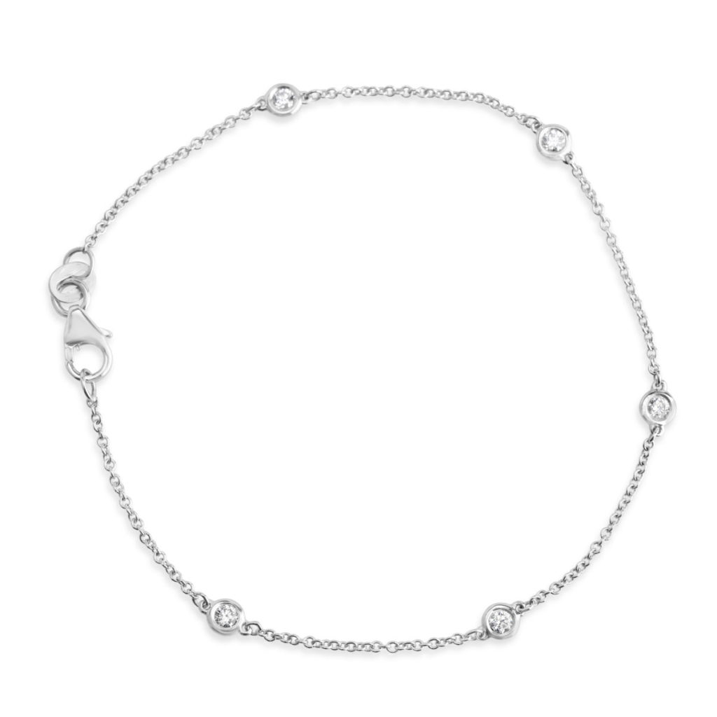 14k white gold diamond bezel station chain bracelet
