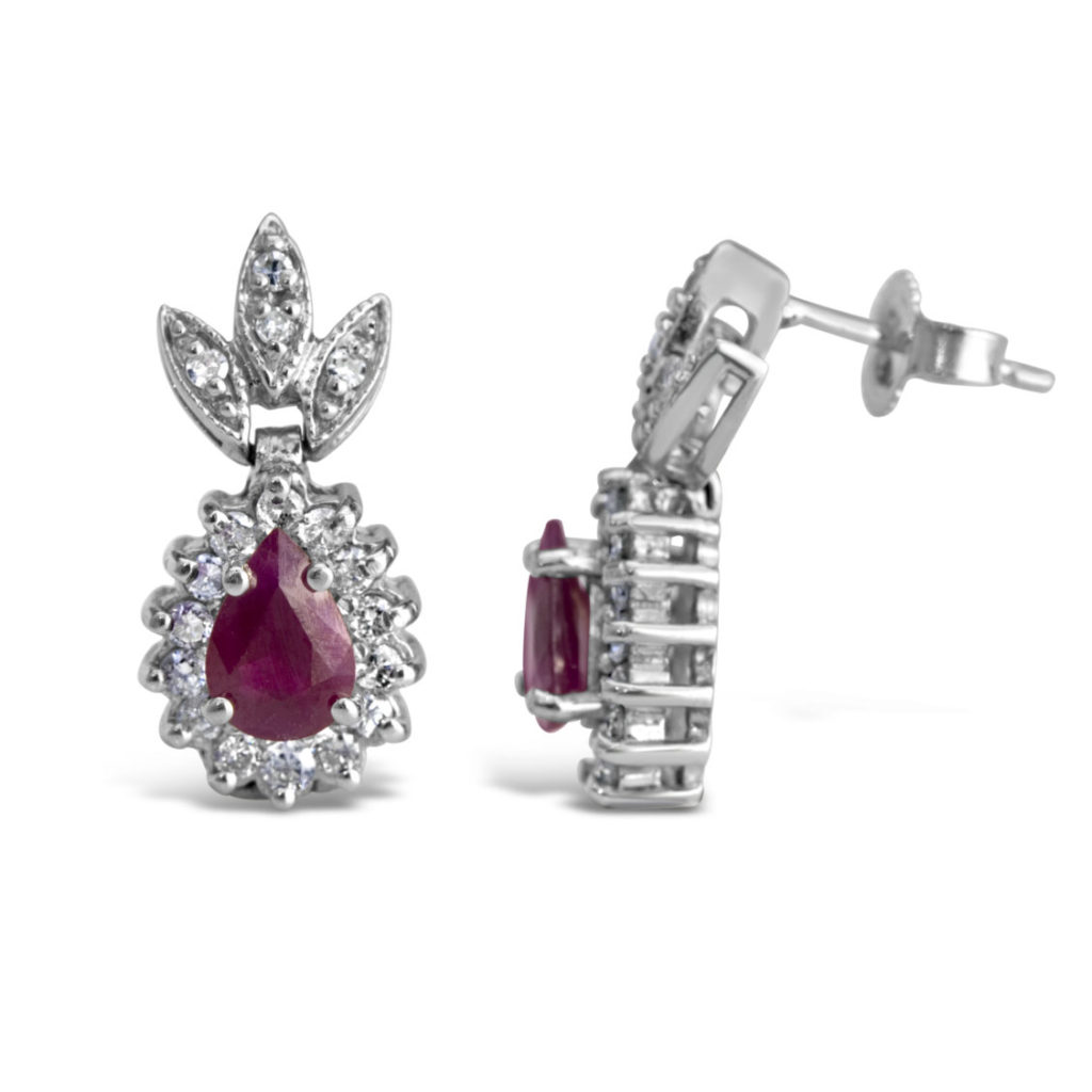 ruby diamond stud drop earrings