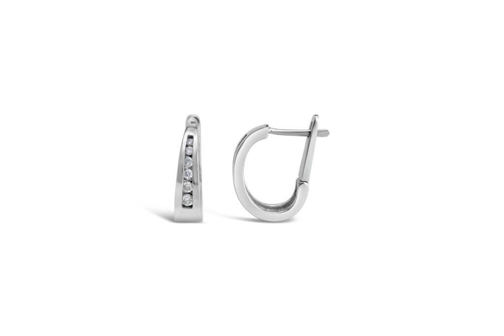 14k white gold diamond loop earrings