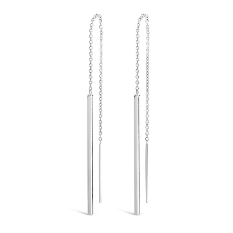10k white gold threader chain bar earrings