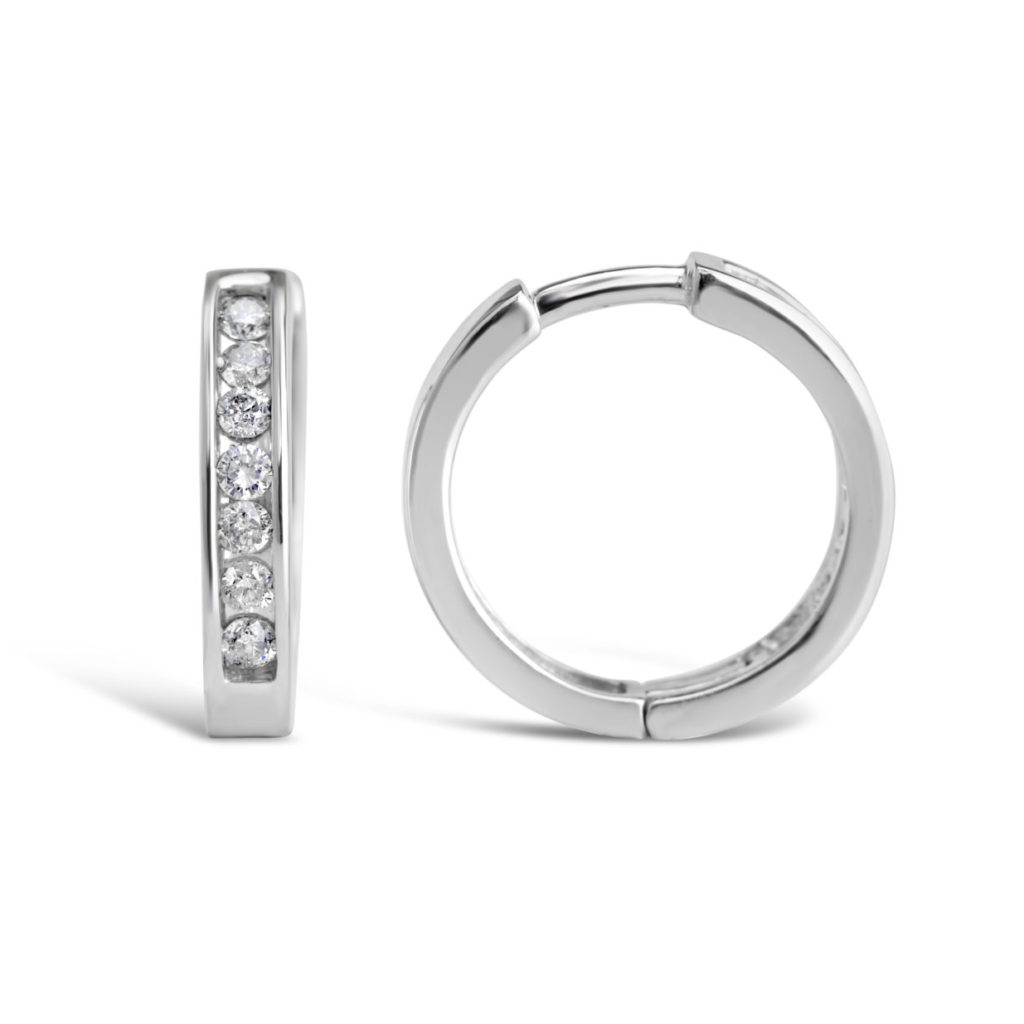 14k white gold diamond channel hoop earrings
