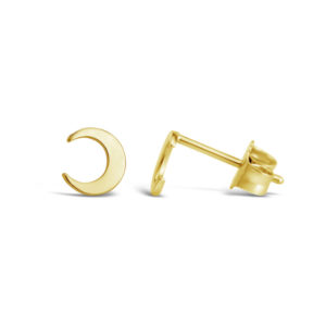 14k yellow gold crescent moon stud earrings