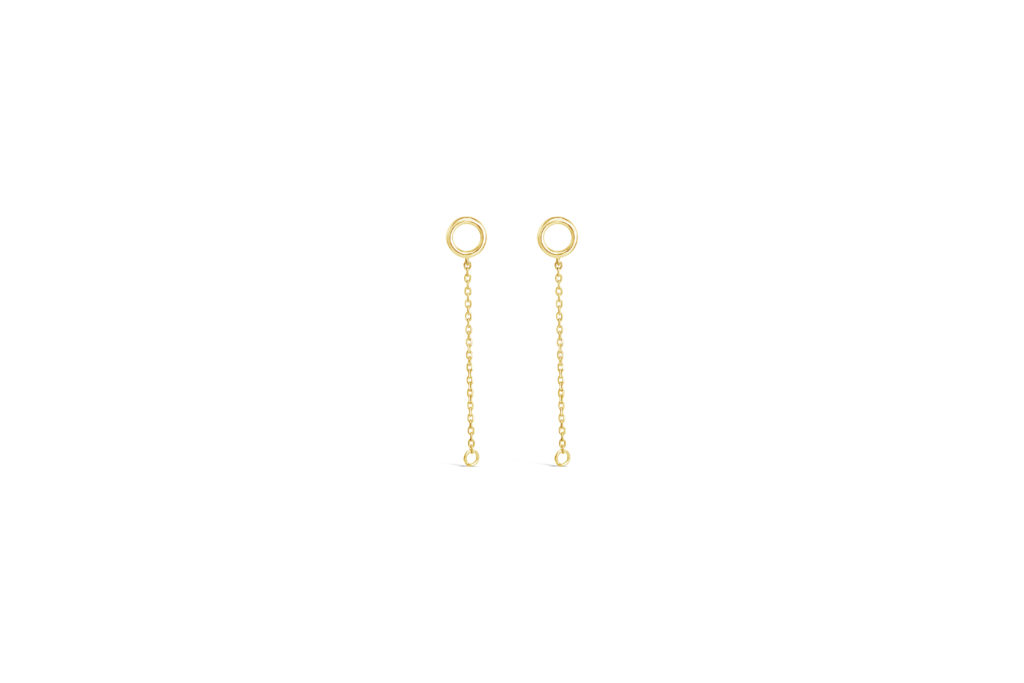 14k yellow gold circle stud chain earrings