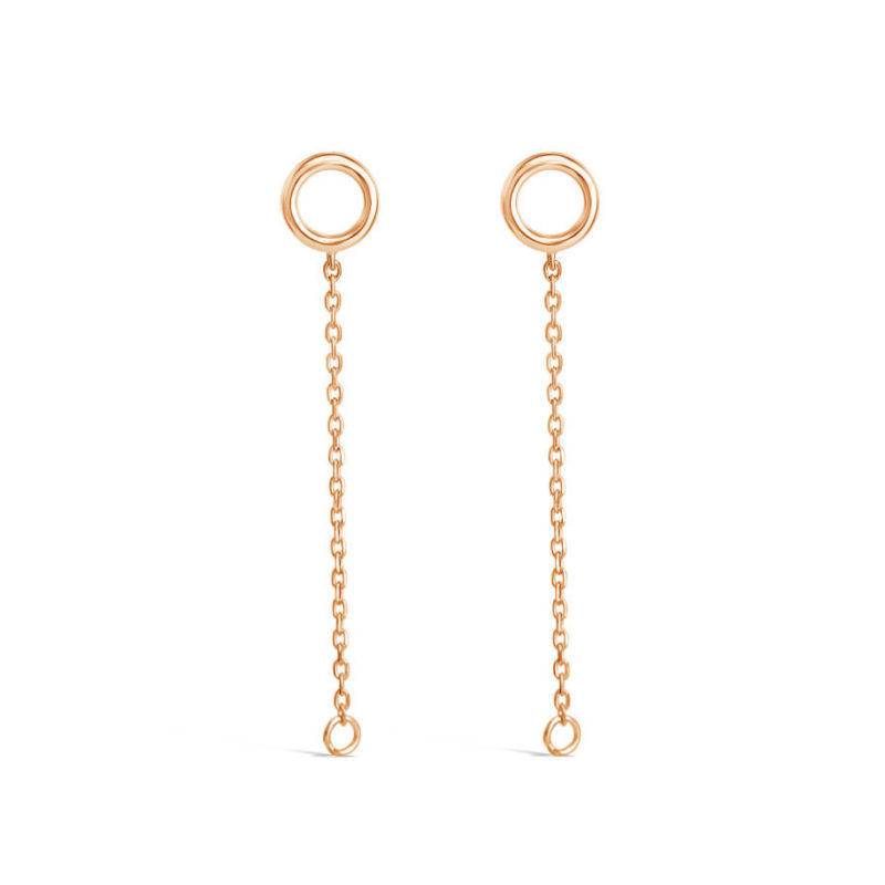 14k rose gold circle stud chain earrings