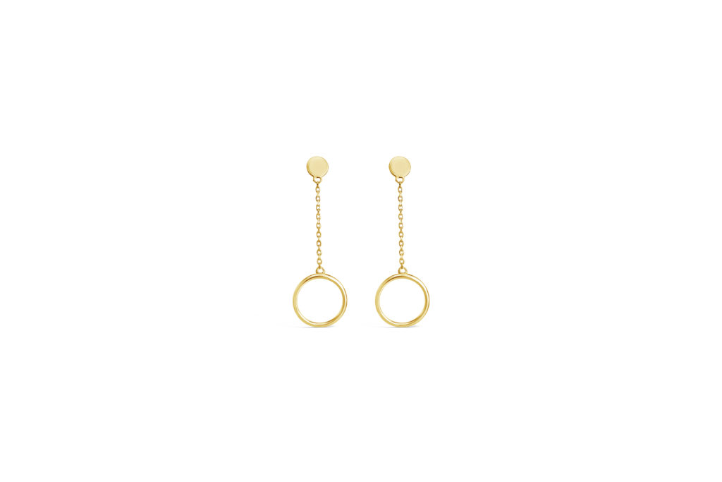 14k white gold circle drop chain earrings