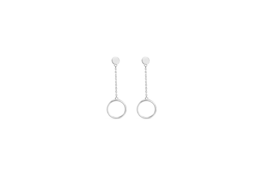 14k white gold circle drop chain earrings