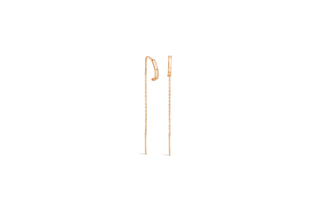 14k rose gold hoop threader chain drop earrings