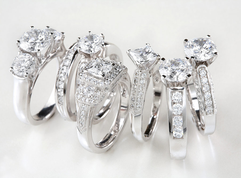 A group of contemporary diamond rings.