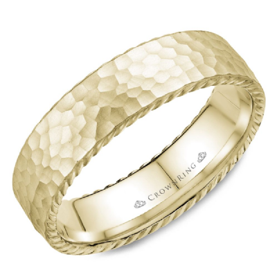 CrownRing hammered wedding band with rope sides