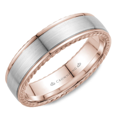 CrownRing two tone wedding band with rope sides