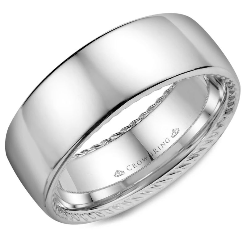CrownRing polished wedding band with rope sides