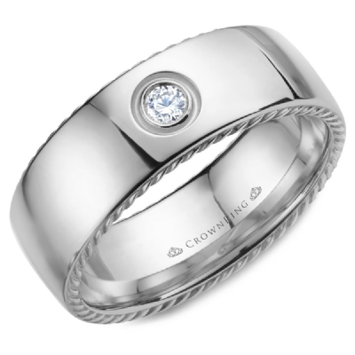 CrownRing wedding band with rope sides and a diamond