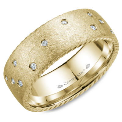 CrownRing wedding band with rope sides and scattered diamonds