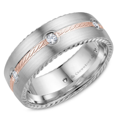 CrownRing Wedding band with rope details and diamonds