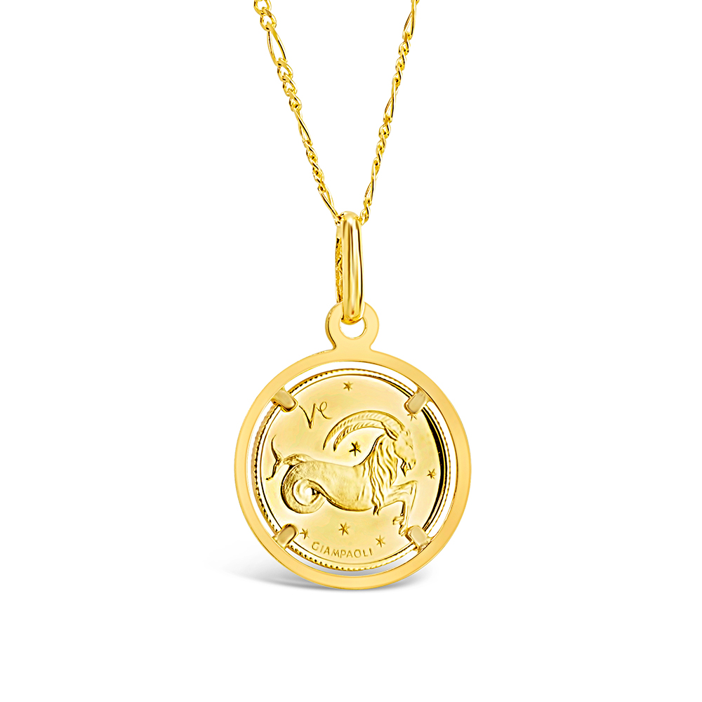 Capricorn Yellow Gold Zodiac Coin Necklace | Edwards & Davies Jewellery