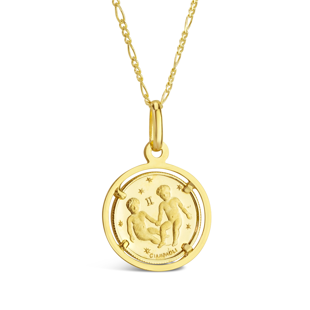 Gemini Yellow Gold Zodiac Coin Necklace