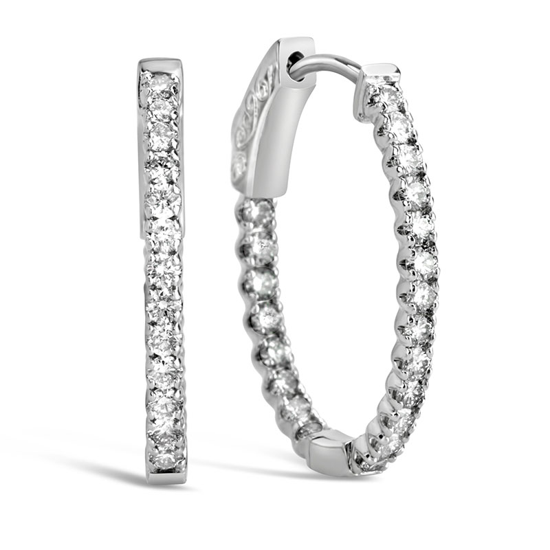 white gold inside and out diamond hoop earrings