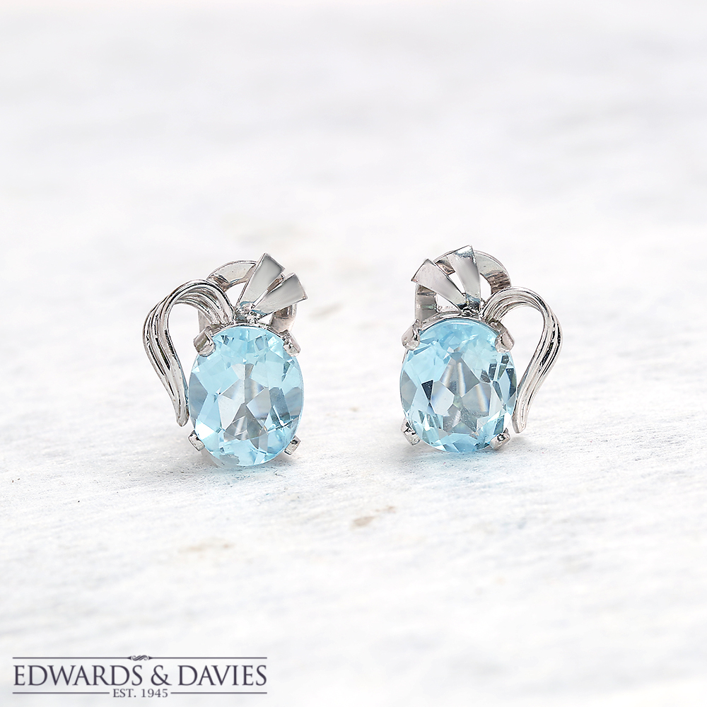 White Gold Aquamarine Earrings | Edwards & Davies Jewellers