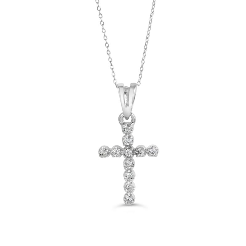white gold small diamond cross pendant necklace