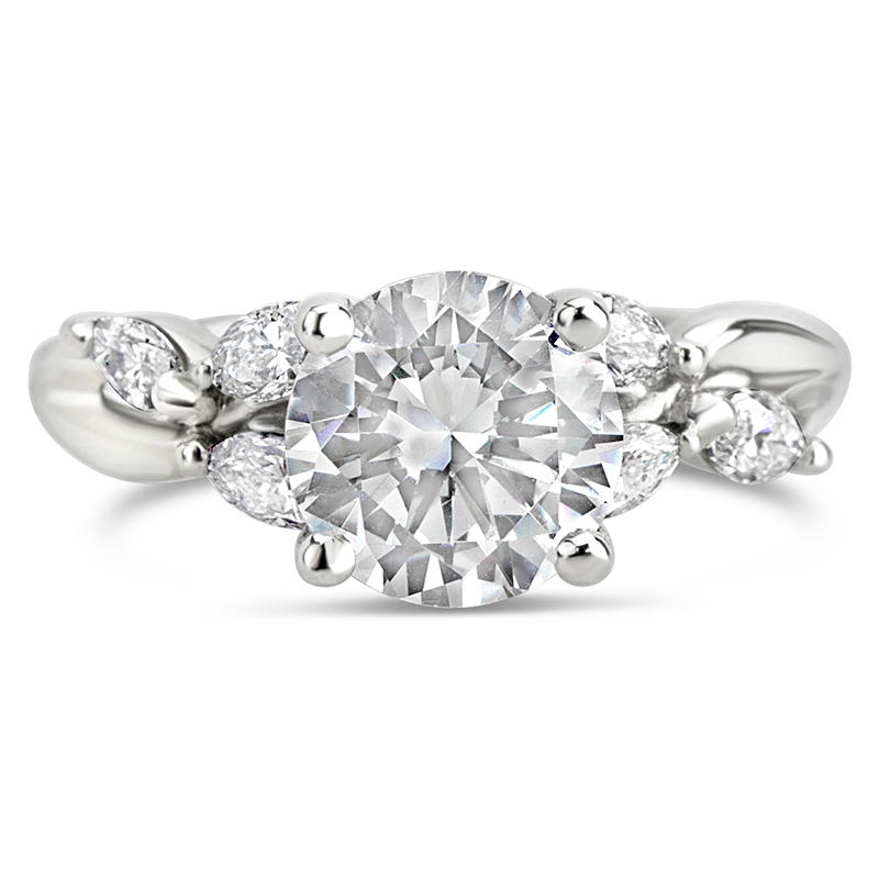 white gold round diamond solitaire engagement ring leaf shapes