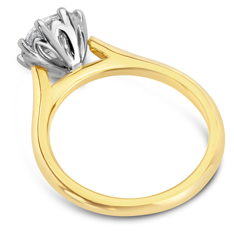 petal shaped solitaire engagement ring yellow and white gold eight prong