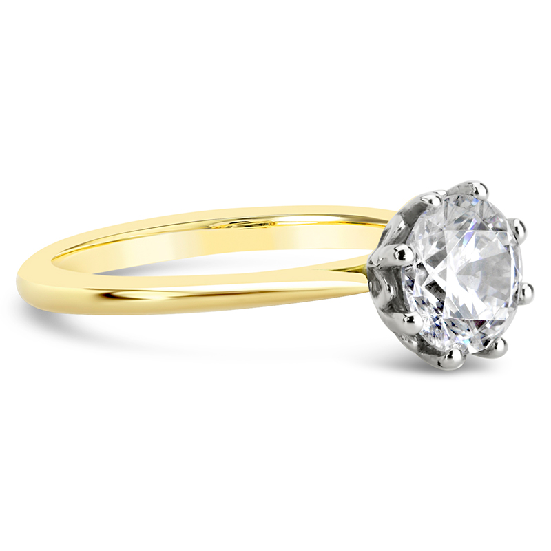 solitaire engagement ring yellow and white gold eight prong