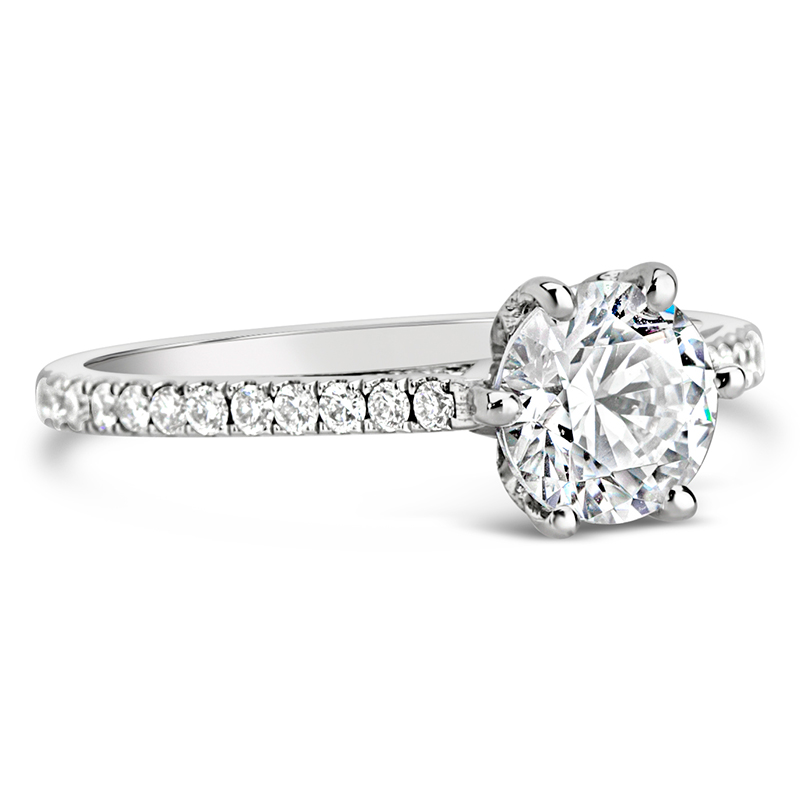 white gold round diamond solitaire engagement ring diamond band six prong