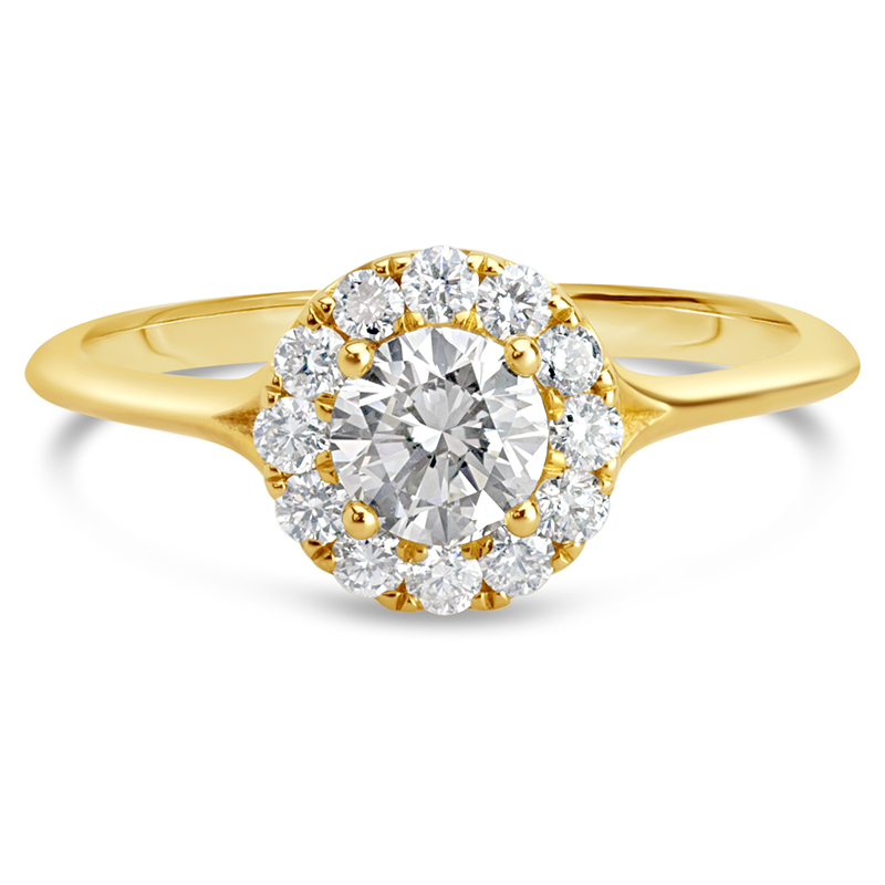 Yellow gold round halo engagement ring