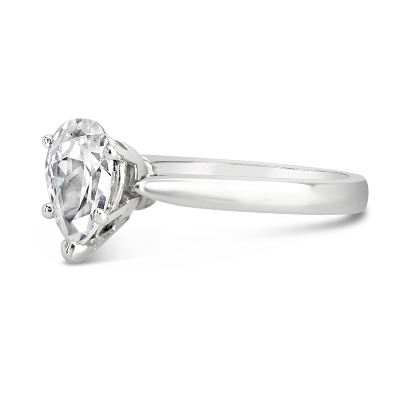 white gold pear shaped diamond solitaire engagement ring