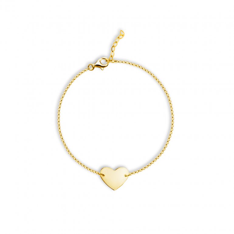BR00266 sterling silver gold plated heart chain bracelet engraveable