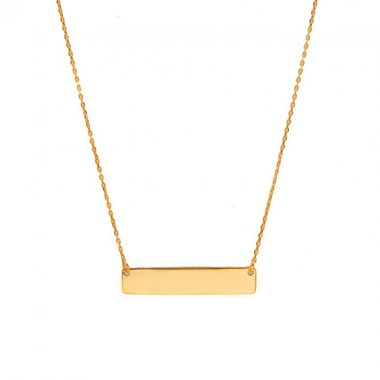 NE00221 yellow gold bar engravable necklace