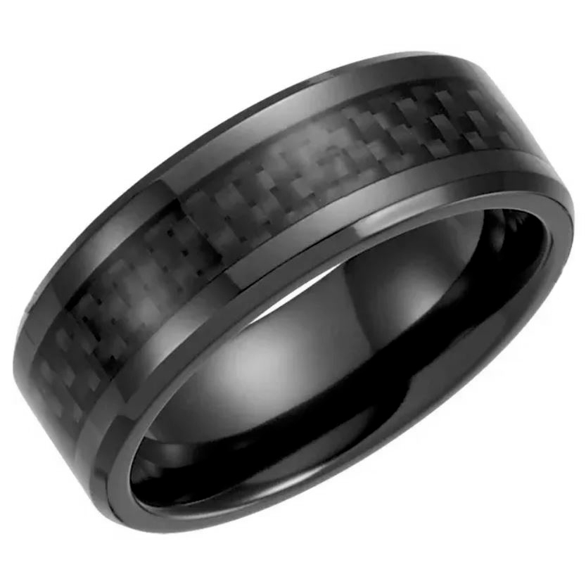 Black Tungsten Carbon Fibre Gents Ring