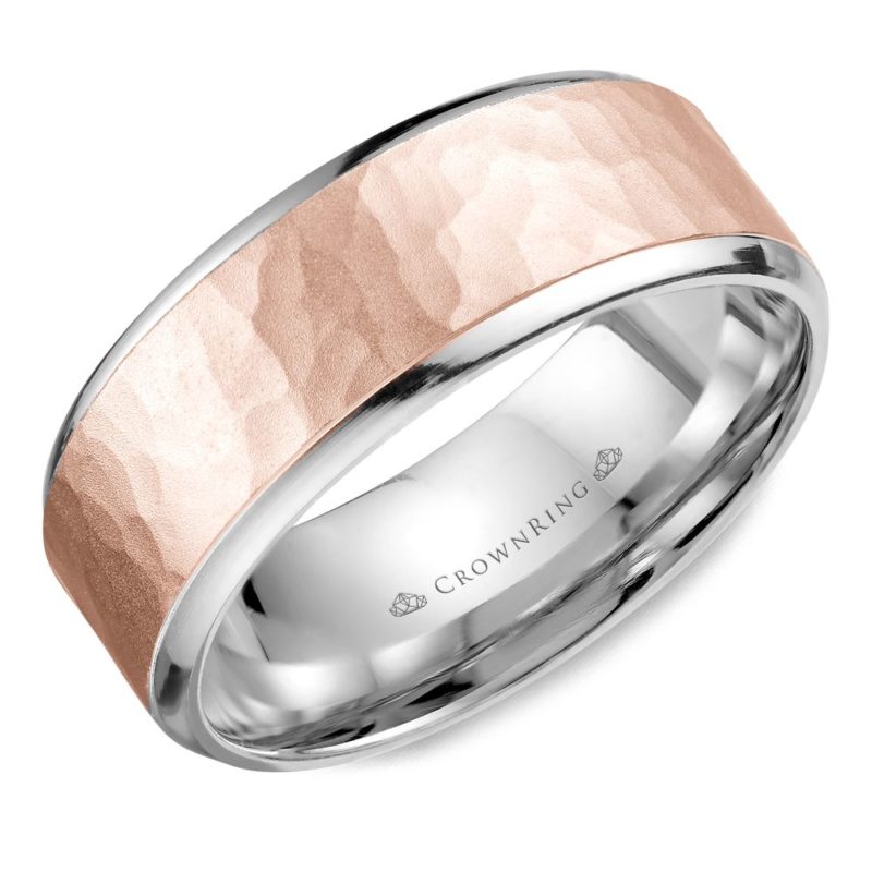 CrownRing Rose and White Gold Matte Hammered Wedding Band