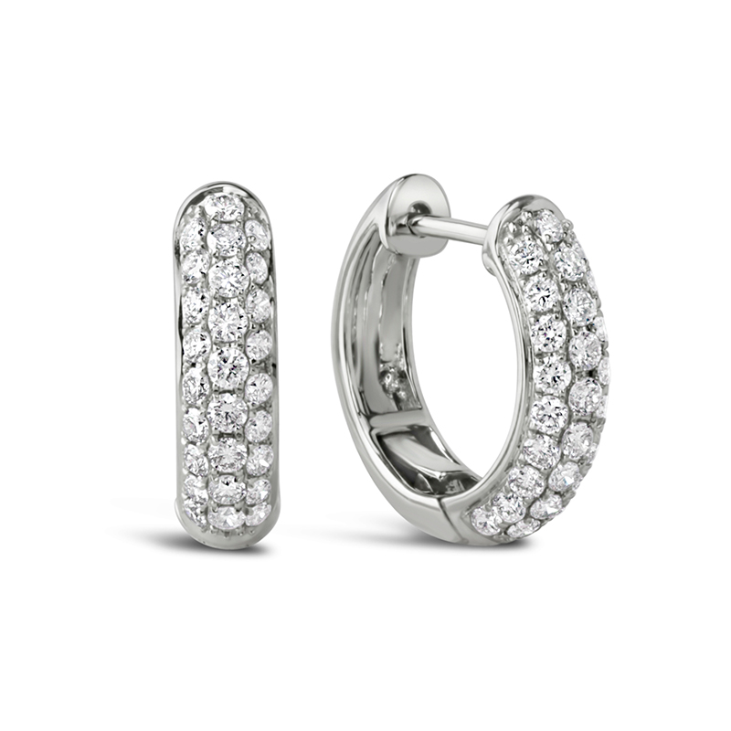 white gold diamond pave huggie hoop earrings