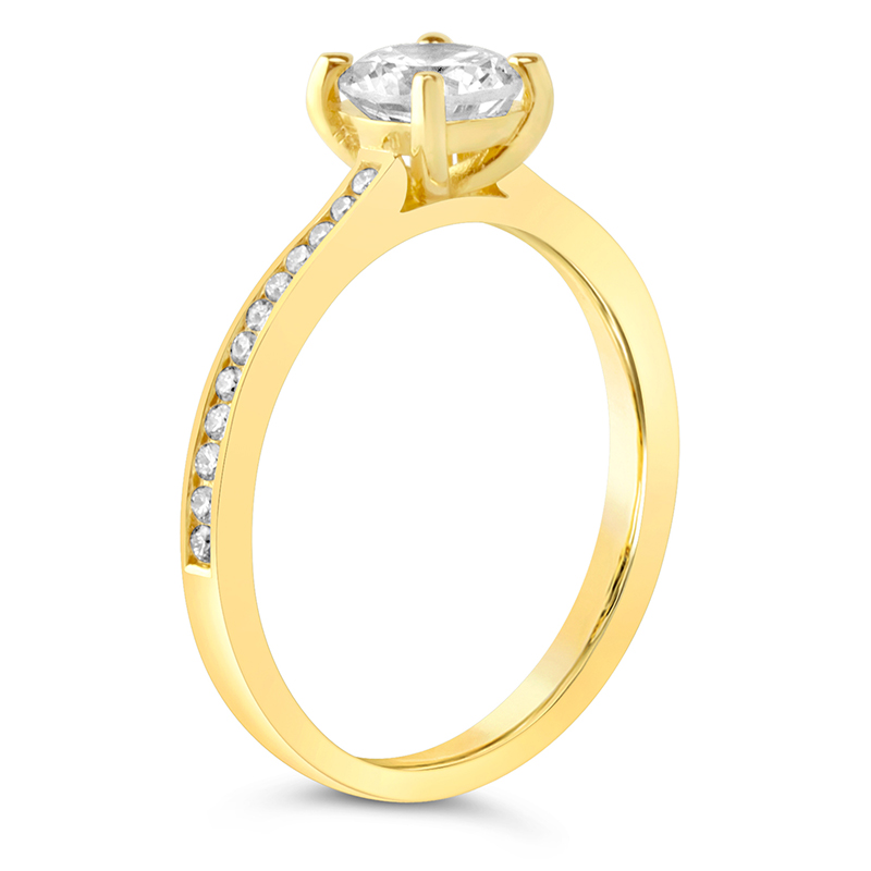 yellow gold channel set diamond solitaire engagement ring
