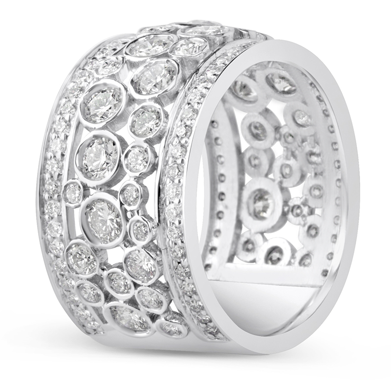 white gold diamond cobblestone pattern wide staetement ring band