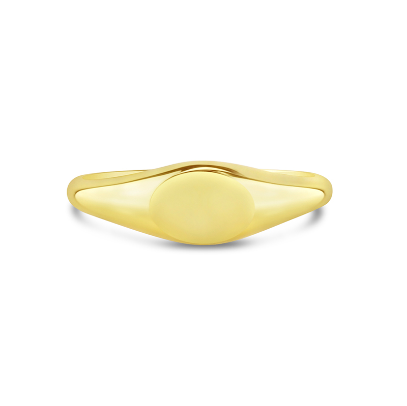 yellow gold small oval signet ring stackable pinky signet