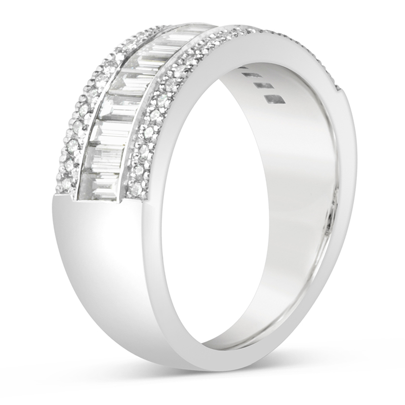 white gold baguette and round diamond band anniversary ring