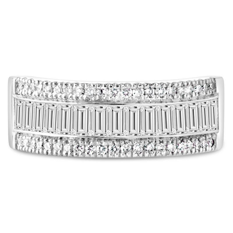 white gold baguette and round diamond wide band ring