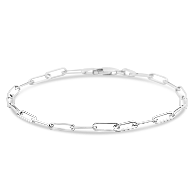 white gold paperclip link long link chain bracelet