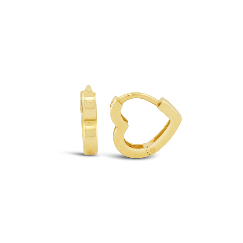 yellow gold mini heart shape huggie earrings