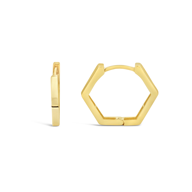yellow gold hexagon shape hoop earrings