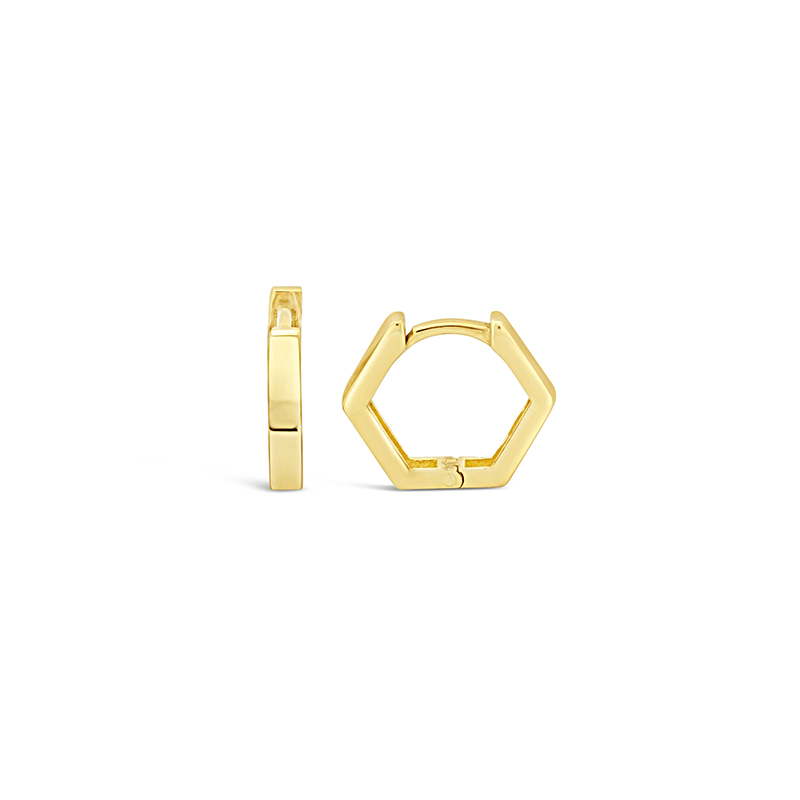 yellow gold mini hexagon shape huggie hoop earrings